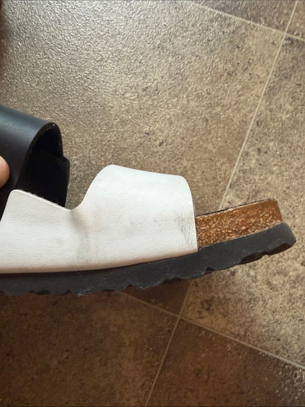 Birkenstock Black and White Two-Strap Slide Sandals - Picture 5 of 11